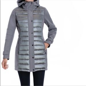BCBGENERATION Water-Resistant Hooded Softshell Long Puffer Jacket